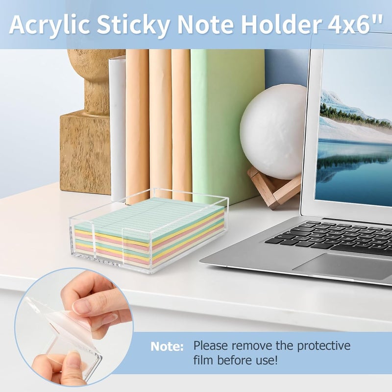 Tecreddy Acrylic Sticky Note Holder, 4 x 6 Crystal Clear Sticky Note Dispenser Acrylic Notepad Holder for School Home Office Desk Organization - Image 2